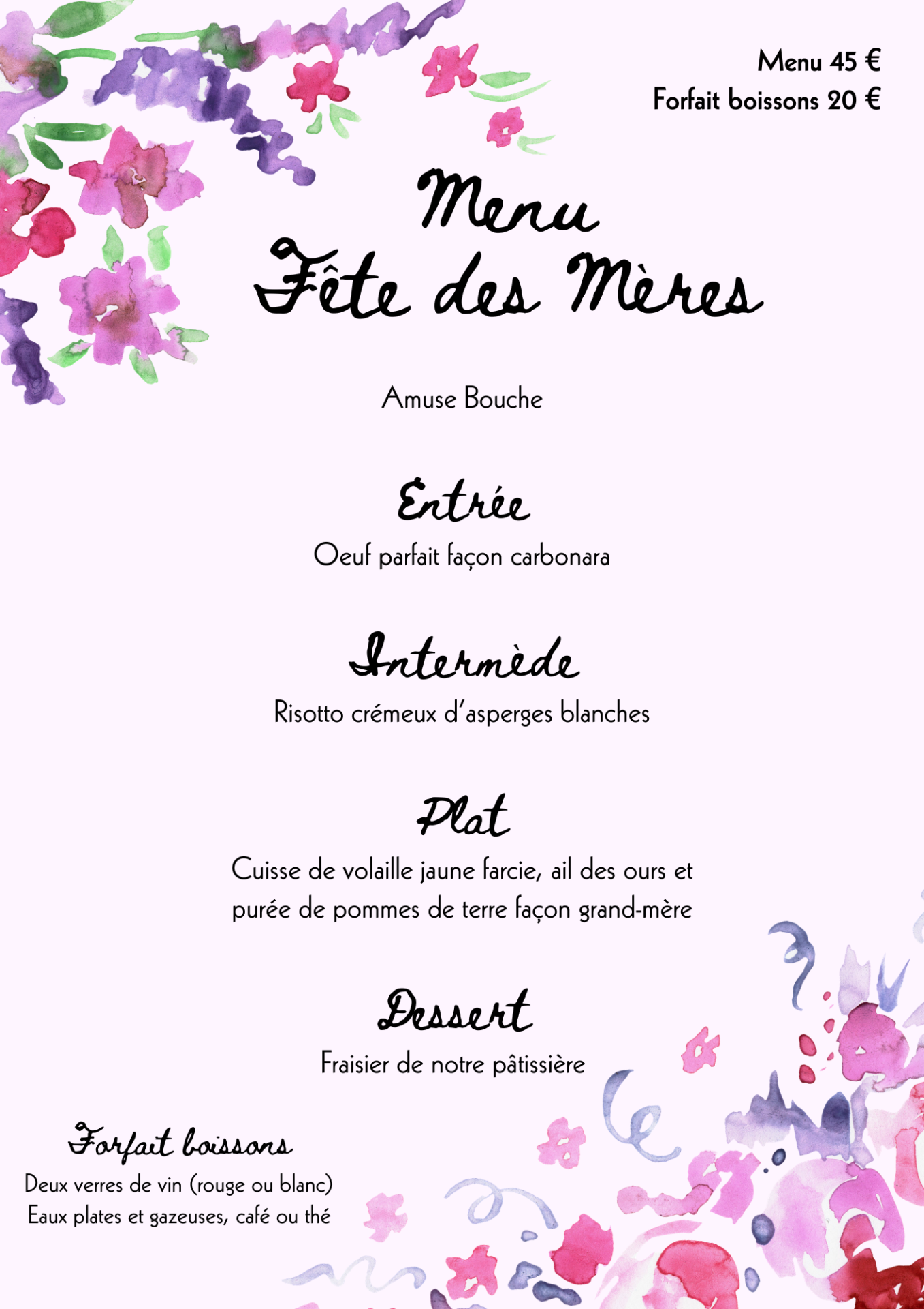 Menu fête des mères 2026 Green View
