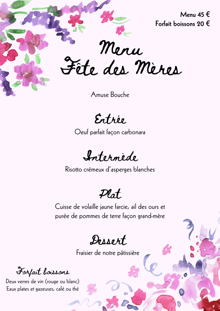 Menu fête des mères 2026 Green View